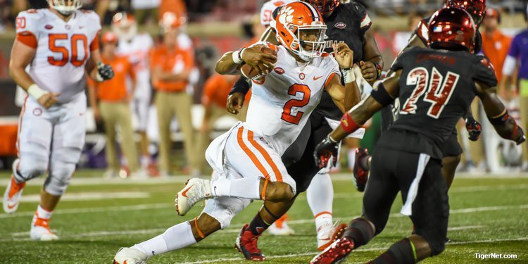 In his first road start, Kelly Bryant scored two rushing TDs to move into the top-five nationally in the category.