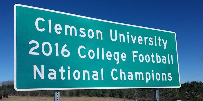 Photo of National Championship sign taken on Highway 76 