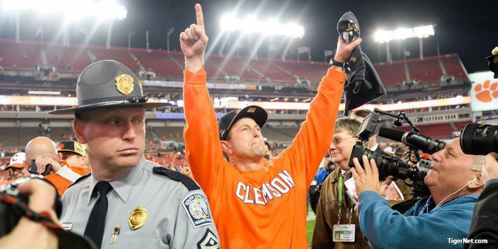 Head coach Dabo Swinney and the National Champions will arrive back in Clemson around 4:30 today