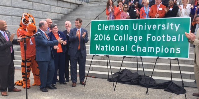 Clemson title signs to be installed starting on Friday