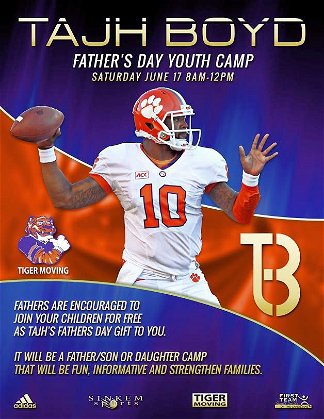 Tajh Boyd to hold Father's Day Youth Football Camp