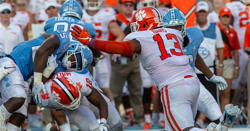 True freshman Tyler Davis continues to lead the interior D-line in snaps, posting a unit-high 42 plays at UNC. 