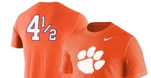 Clemson '4 1/2' shirts ship free with code: SCARF