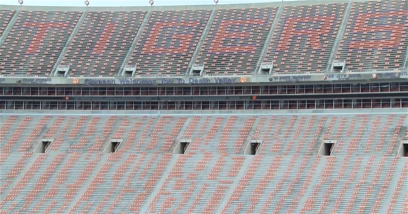 Clemson has seatback pairings in mostly twos and fours around the stadium.
