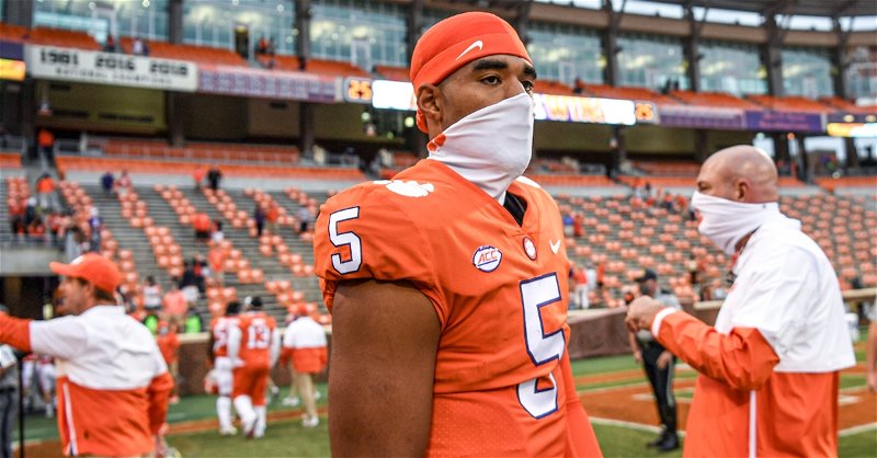 DJ Uiagalelei has been the first off the sidelines for Clemson after Trevor Lawrence so far. (Photo per ACC)