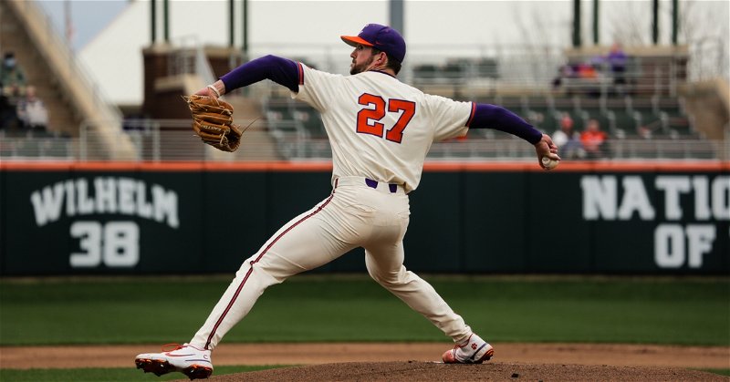 Raffield held a 5.68 ERA and a 1.79 WHIP in eight appearances this year (Clemson athletics photo).
