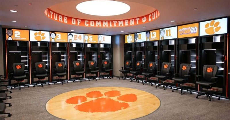 Clemson's locker room is very impressive (Photo via Meghan Frazier, Clemson Athletic Communications)