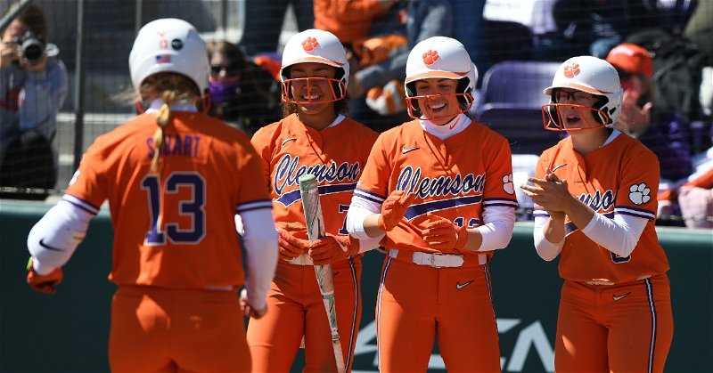 Clemson softball had plenty to celebrate at the plate on Friday. (ACC photo)