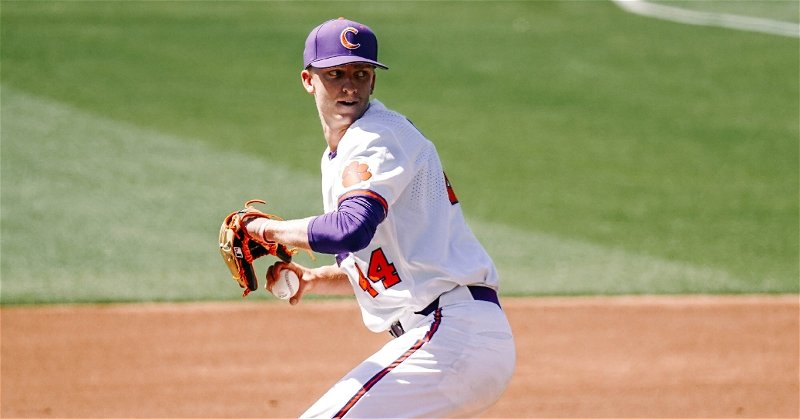 Nick Clayton gave up four earned runs over 3.1 IP to start the game (Clemson baseball photo). 