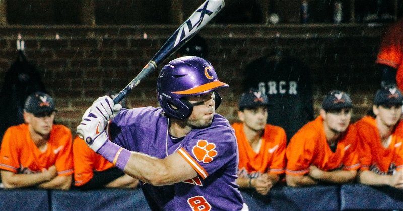 Clemson led first in each game of the series but dropped 2-of-3 over a rain-soaked weekend in Charlottesville. (Clemson baseball Twitter photo)