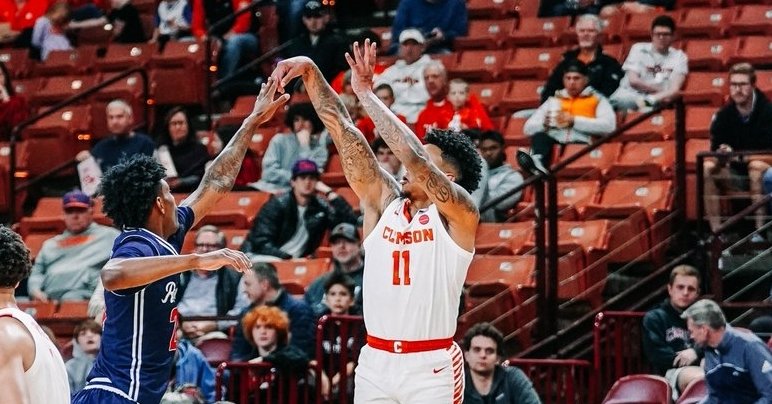 Brevin Galloway reached double-digits and topped the 1,000-career point mark Saturday in Greenville  (Clemson athletics photo). 