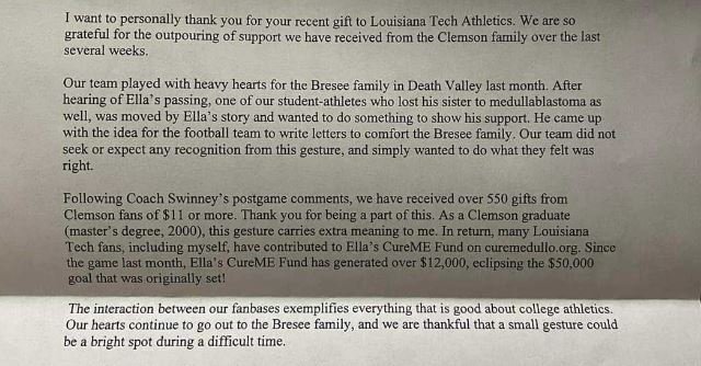 Classy thank you letter from La Tech