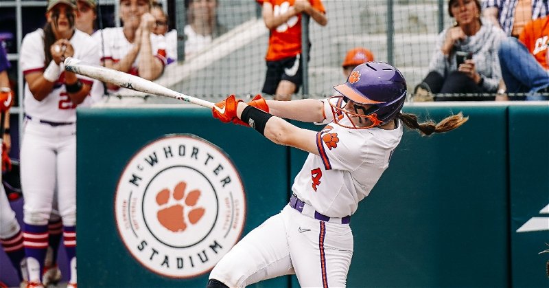 Aby Vieira got the Tigers on the board first Saturday with a sac fly (Clemson softball Twitter photo).