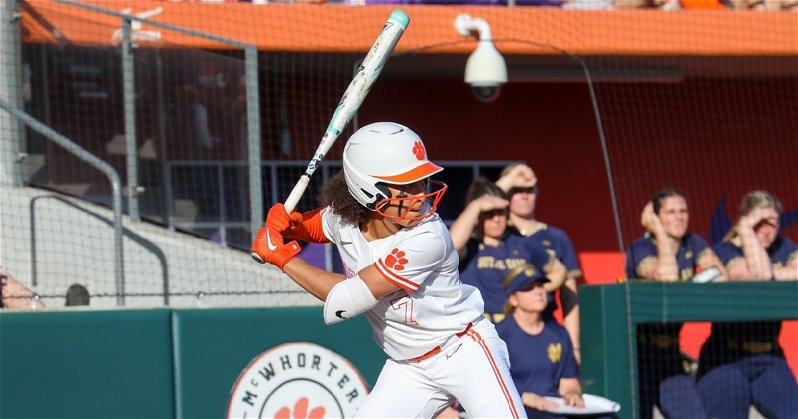 McKenzie Clark tied things up in the 7th with a single. (Clemson softball Twitter photo) 