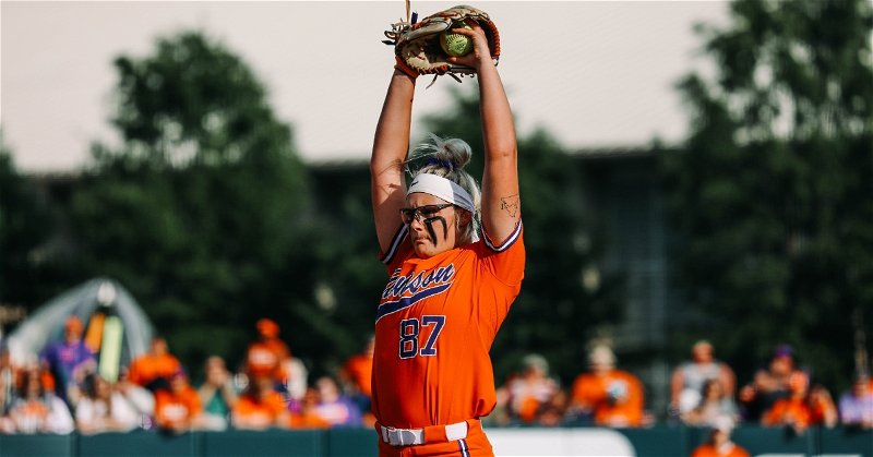 Millie Thompson went the distance in the big opener win (Clemson softball Twitter photo).