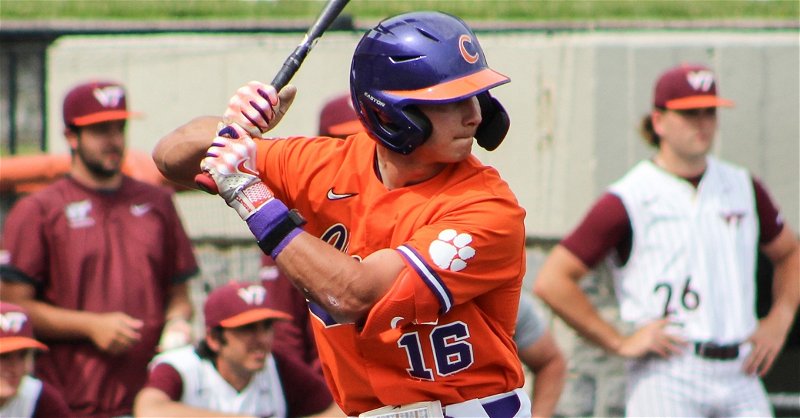 Clemson tallied eight runs and nine hits in the fifth inning to rally from down three to up five in Blacksburg. (Clemson athletics photo)