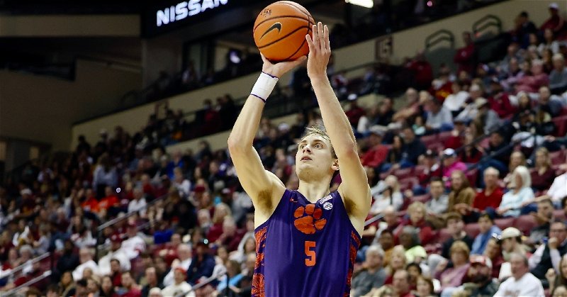 Hunter Tyson hit his first four 3-pointers and scored a Clemson-best 27 points in the win (Photo by Merrell Mann).