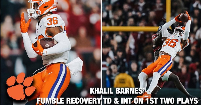 WATCH: Barnes opens rivalry game with  fumble recovery TD & interception