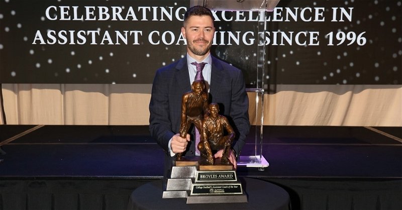 Garrett Riley won the Broyles Award as the nation's top assistant for the 2022 season. (Broyles Award photo/NELSON CHENAULT)