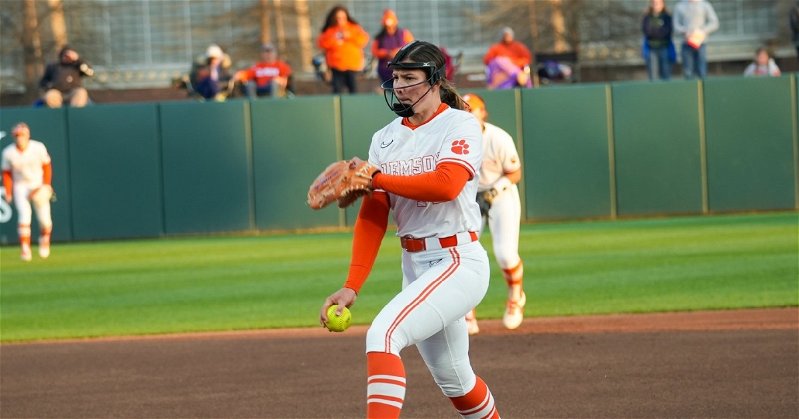 Valerie Cagle worked out of trouble in the fifth and the offense picked her up from there to run-rule Charlotte. (Clemson athletics photo)