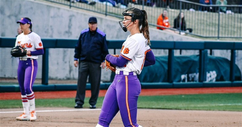 Valerie Cagle pitched five perfect innings in the 18-0 win (Clemson athletics photo).
