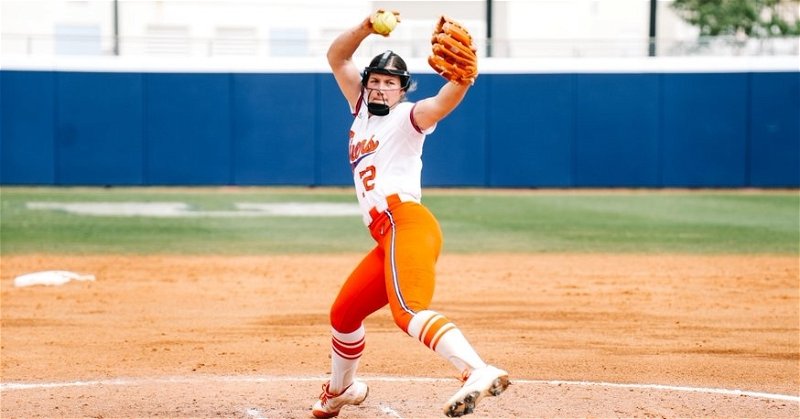 Valerie Cagle pitched a shutout in the 4-0 win to keep the No. 10 Tigers unbeaten on the season. (Clemson athletics photo)
