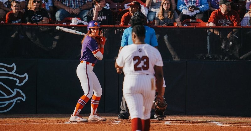 Valerie Cagle hit a 3-run home run with the Tigers down to a last strike to rally Clemson to win at South Carolina on Tuesday. (Clemson athletics photo)