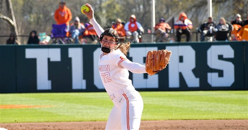 Valerie Cagle tossed her 14th complete game of the season in the shutout win. (Clemson athletics photo)
