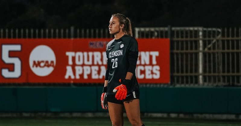Addy Holgorsen got the shutout in her first career start with little activity in her half of the field. (Clemson athletics photo).