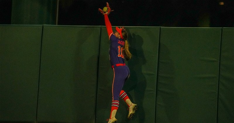 Caroline Jacobsen robbed a potential home run. (Clemson athletics photo)