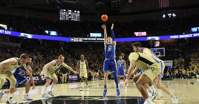 Duke's Kyle Filipowski was injured in the wake of a Wake court-storm on Saturday. Duke's coach says the practice should be banned, and Clemson's coach is leaning that way too. (Photo: Cory Knowlton / USATODAY)
