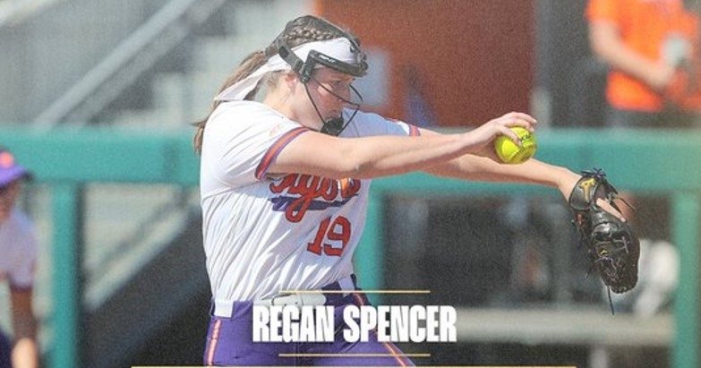 Following last weekend, Regan Spencer's season ERA dropped to 0.70, which sits fourth in the NCAA through April 1. (Clemson athletics graphic)